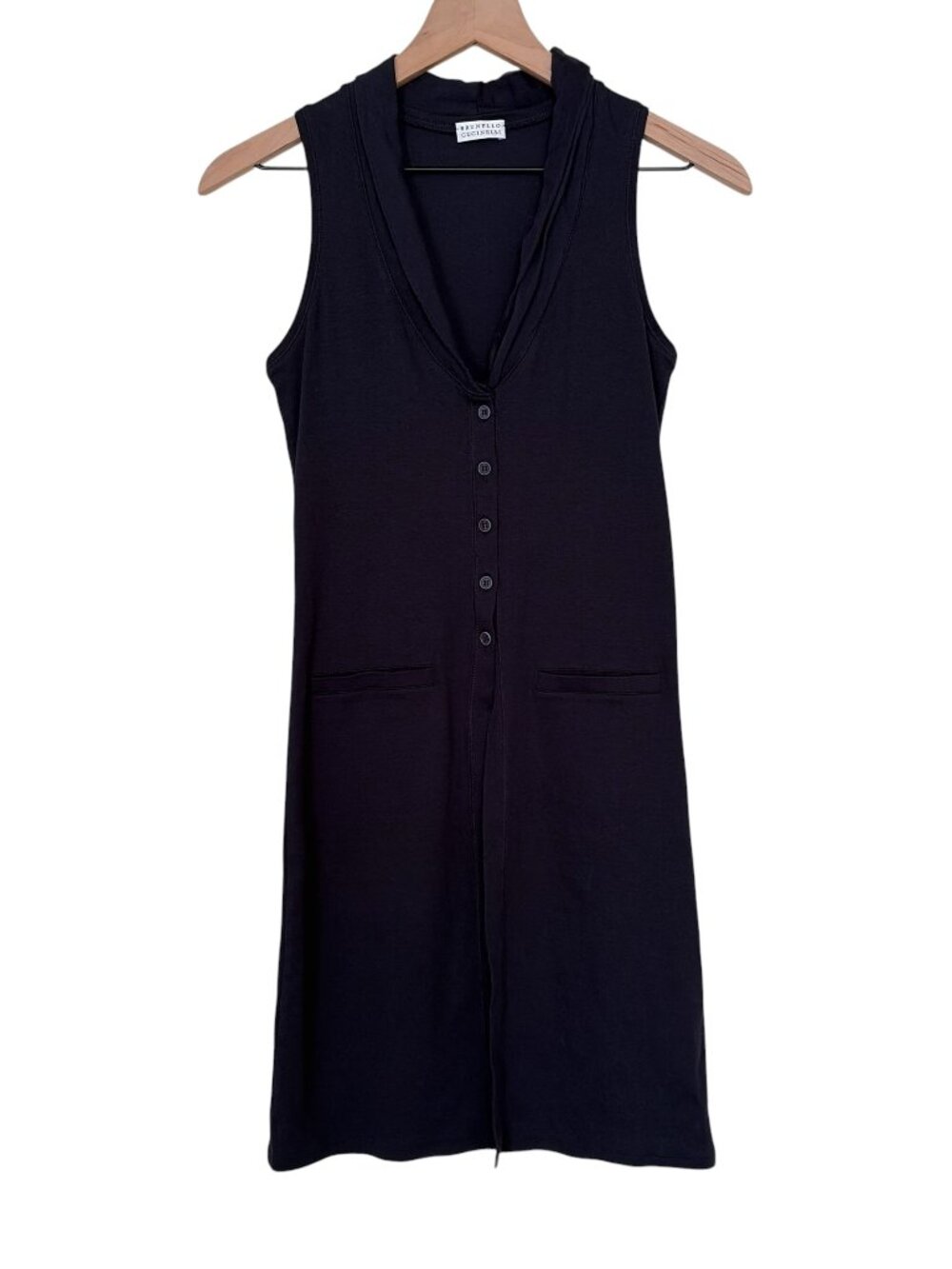 Brunello Cucinelli Navy Blue Cotton Longline Tunic Vest